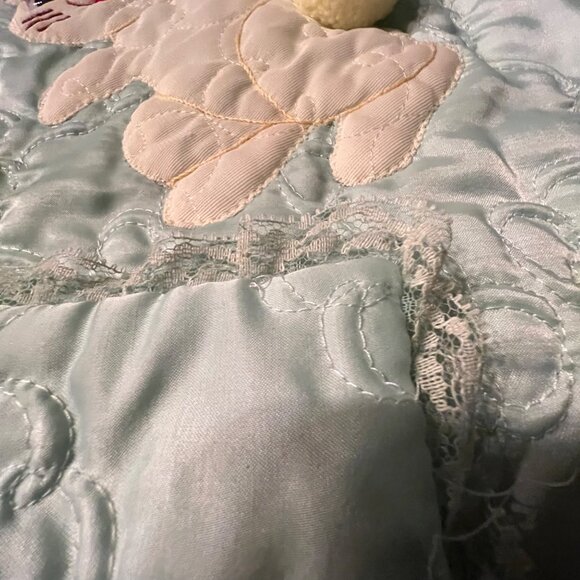 Vintage Satiny Green Bunny Blanket 28X44 - Picture 3 of 10